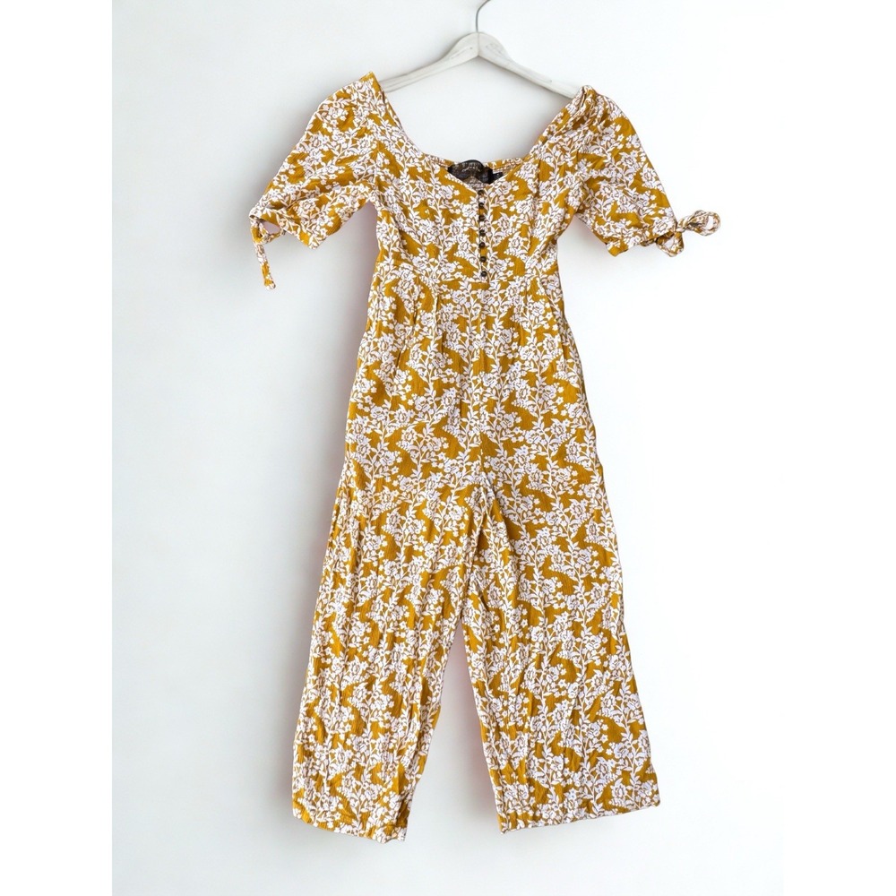 Code Mode Nordstrom Floral Boho Resort‎ Sunshine Yellow Cottagecore Jumpsuit M